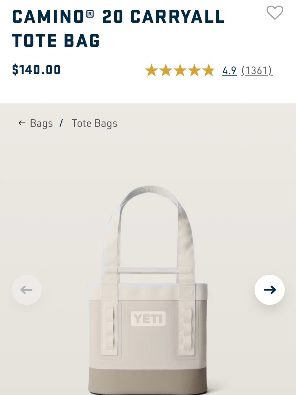 yeti camino tote bag
